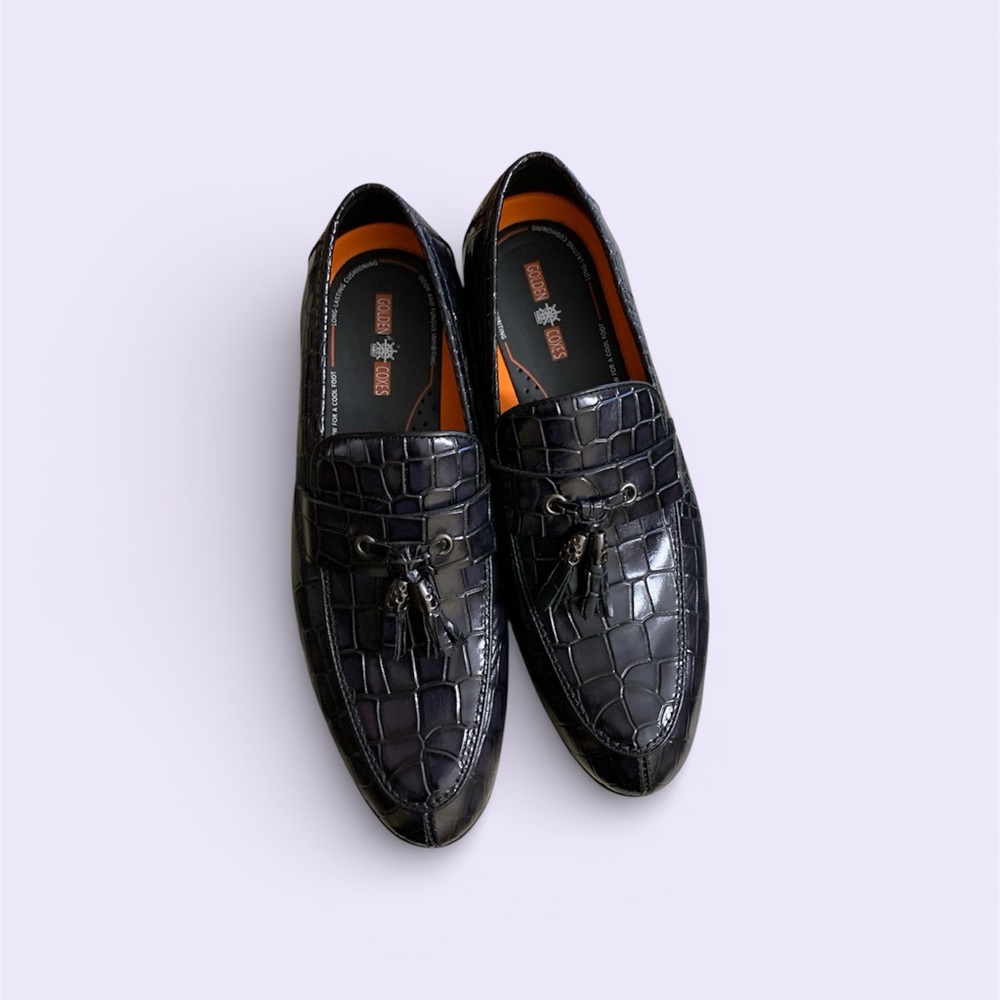 Elegant Men’s Black Crocodile Pattern, leather material